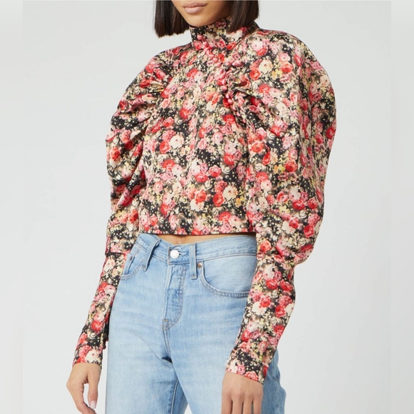 ROTATE Birger Christensen Tops - Women's Kim Top Floral Whitecap Gray